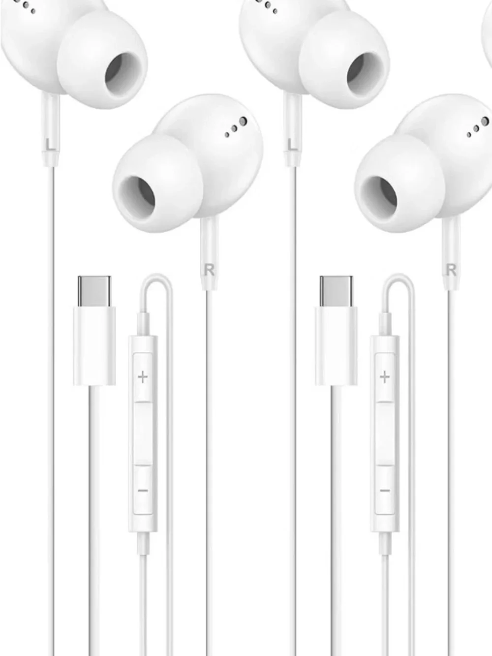 White USB-C Wired In-Ear Earphones with Inline Mic and Controls